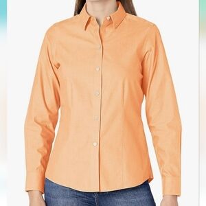 FOXCROFT Orange Button-Up Dianna Non-Iron PPO LS Blouse Sz 16 NEW Golden Rod
